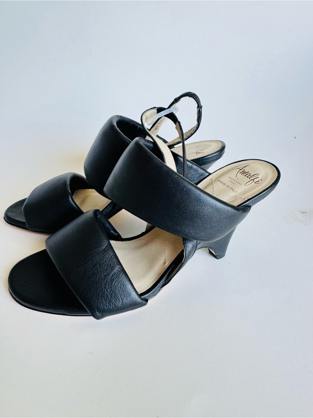 Amalfi Black Wide Padded-Strap Mid Heel Slide Sandals
